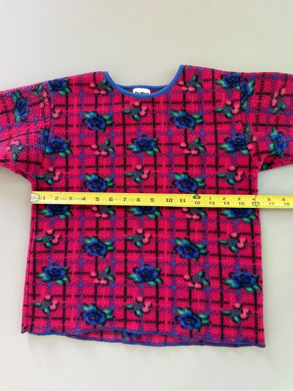Vintage 80s 90s Oshkosh Fleece Floral Sweater Pink Blue - Girls Sz 5 Made in USA